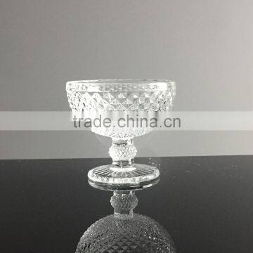 Novelty fancy diamond embossed ice cream glass cup with shot stem