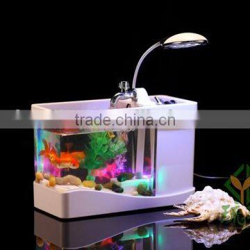 Mini USB Fish Tank With Multi-functions LED Light & Pen Container & Perpetual Calender USB Desk Aquariums With Lamp photo-4