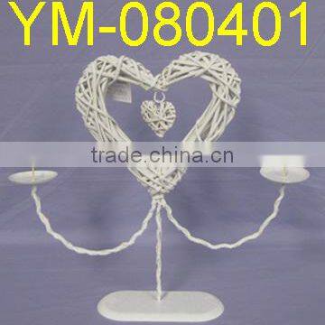 Decorative White Willow Heart Candle Holder