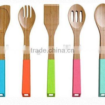 5pcs Utensil with Silicone handle Kitchen bamboo /eco-friendly bambu utensils