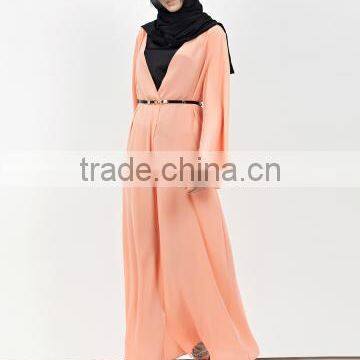 Guangzhou clothing OEM Pop up buttons Open Jacket Abaya with belt