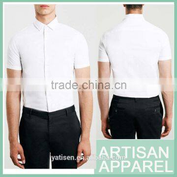 wholesale mens dress shirts White Stretch Skinny Short Sleeve Smart Shirts