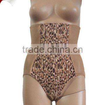 Leopard printing waist training corsets/high strench fishnet trimming corsets