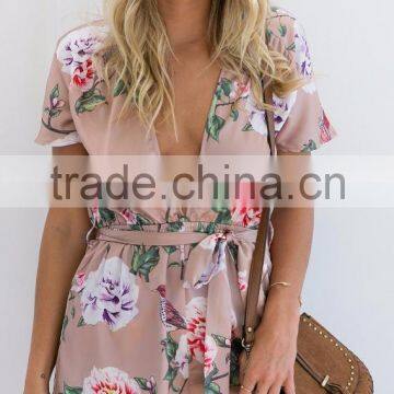 floral print playsuit beach dress women sexy playsuit