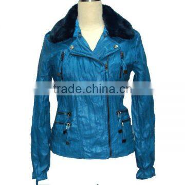 Wash wrinkle PU leather jacket for woman soft thin PU clothing