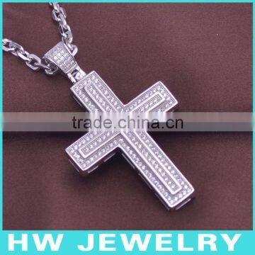 HWMCP1266 micro pave setting stainless steel cross pendant