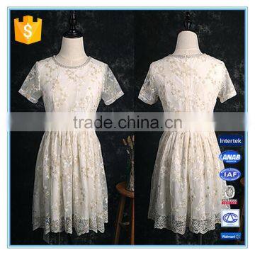 Lady New Model Fashion Lace Embroidery Dress Short Frock Dress