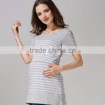 Pregnant Woman Nursing Clothes for Breastfeeding White and Gray Strips Tops Wholesale Maternity T-shirts photo-1