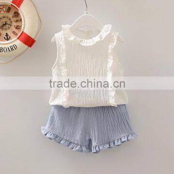Blank Baby Clothes Top Ruffle Shorts Two Piece Set 100% Cotton Clothing for Toddlers Crushed Linen Outfit photo-5