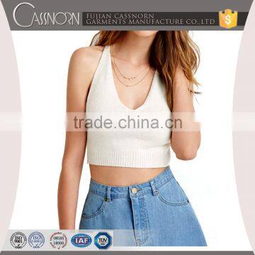 sexy v-neck open back acrylic cropped women tank tops in bulk