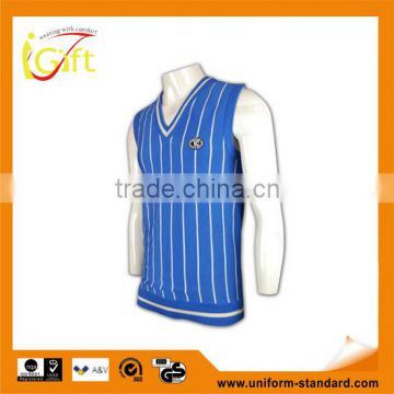 ISO9001/BSCI Manufature blue 100% cotton embroidery pattern knitted vests