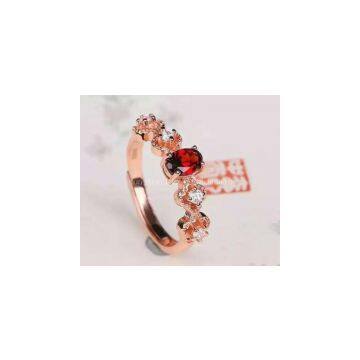 925 silver platingrose gold （ Platinum) garnet ring