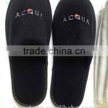 Black soft warm EVA sole hotel terry slippers