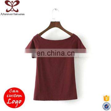 Hot Sale Summer Red Boat Neck T-Shirt Blank Vasual Cotton Round Bottom T Shirt for Modern Girls Korean Fashion T-shirt