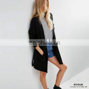 Open Front Ribbed Chunky Knit Black Cardigan Sweater