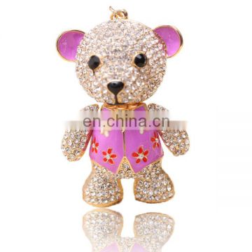 Fashion Promotional Bejewelled Crystal Golden plated Metal Rhinestone teddy bear Keychain MCKC-0002