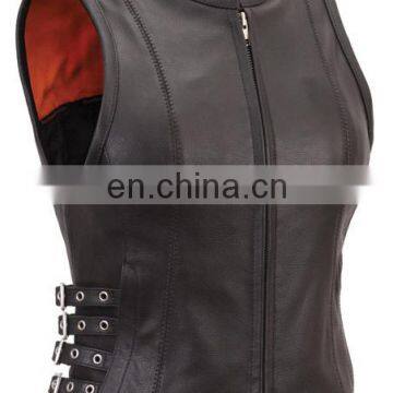 Women's Buckled Zip Front Leather Vest