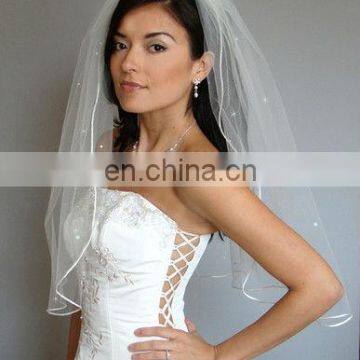 White CRYSTAL RHINESTONE Bridal Wedding Veil New Satin Cord Trim