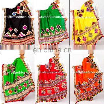 Women'S Cotton Embroidery Dupatta- Mirror Work Dupatta Multi Color Stoles & Dupattas- Handcrafted Kutch Work Cotton Dupatta