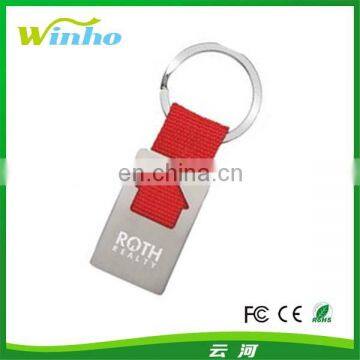 House shaped metal keychain with ployester webbing