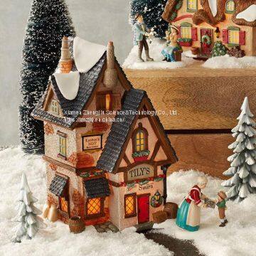 Lundberg Foods Christmas in the CityChristmas Church House With LED Lights Coffee Shop Musical Ski Scene With Polyresin Christmas House Decoration photo-2