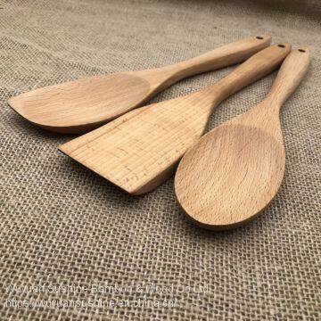 3 Pieces Wooden Cutlery for Kitchen,Contains Spoon,Spatula and Food Turner,Made of Beech Wood