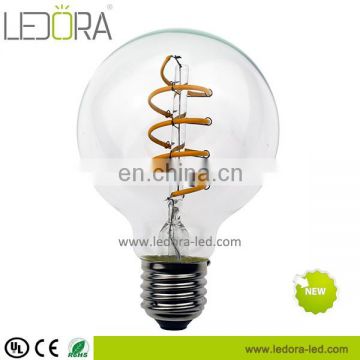 Soft/Double filament vintage led bulb G80 spiral filament 5w 6w warm white dimmable bulb