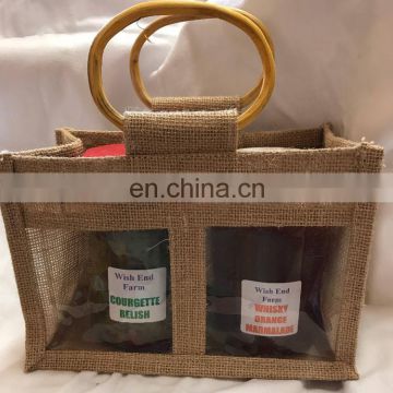 Double window wedding favor jute gift bag for two jars