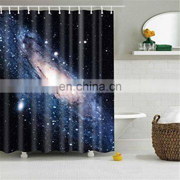 Deep blue decorative galaxy stars print bathroom curtain set outer space natural artwork bath curtain