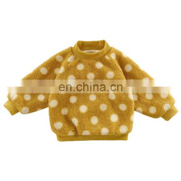 6344 Hot selling new arrival cute white dot crew neck plus velvet kids girls sweater