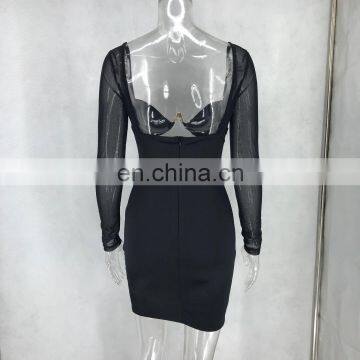 2020 New Women's Stitching Mesh See-through Hollow Bodycon Navel Sexy Dresses For Night Club photo-5