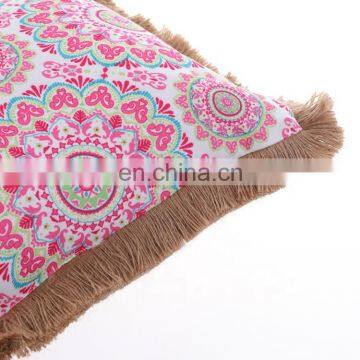 Custom Made Decorative 3D Printed Pink Flowers Outdoor Bench Waterproof Throw Pillow Cushion With Jute Fringe photo-5