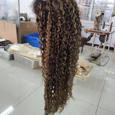 KHH Deep Curly Human Hair Wigs Highlight Brown/Blonde Brazilian Virgin Hair Wigs Pre Plucked Human Hair Lace Front Wigs