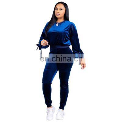 Wholesale Customized Women's Suits European and American Women's Long-sleeved T-shirt Tight Trousers Casual Suit photo-3