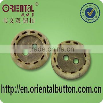 2 holes wooden button with engraved line and rim for shirt,natural series