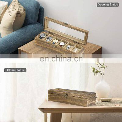 Watch Box Case Organizer Display for Men Women 6 Slots Wood Box With Glass Top photo-3