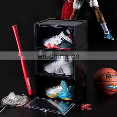 Wholesale Ready To Ship Magnetic Organizer Plastic Acrilyc Door Sneakers Display Shoe Boxes