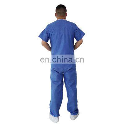 V-neck SMS Blue Patient Gown Short Sleeve Disposable Hospital Scrub Gown photo-2