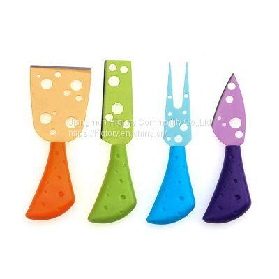 Factory Hot Sale New Design 4pcs Colourful Cheese Knife Set with Plastic Handle