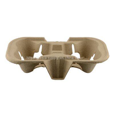 Takeaway Disposable 2 cup Paper Pulp Drink Tray For 8-32 oz paper cups