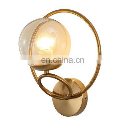 Round metal wall lamp bedroom bed hotel living room corridor Nordic modern glass wall lamp