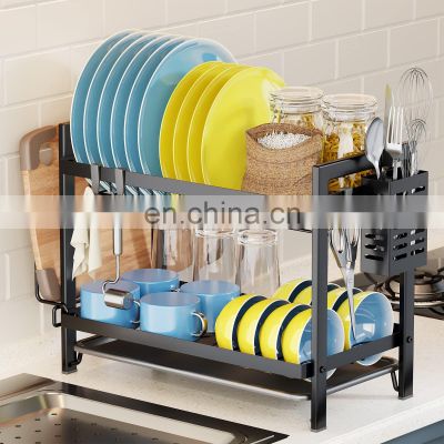 Kitchen Dish Drying Rack with Drainboard,Dish Rack and Drainboard Set with Utensil Holder Black Dish Drainer for Counter