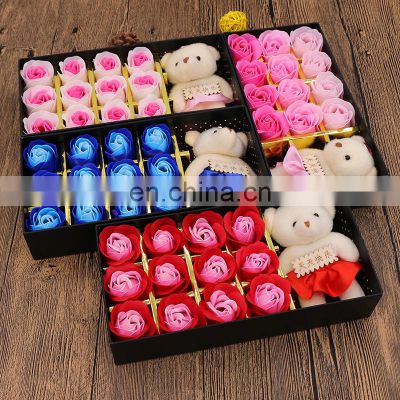 12pcs Bear Rose Soap Flowers Box for Boy/girl Friend Valentines Day Wedding Gifts for Guests Party Favors Creativity Presents