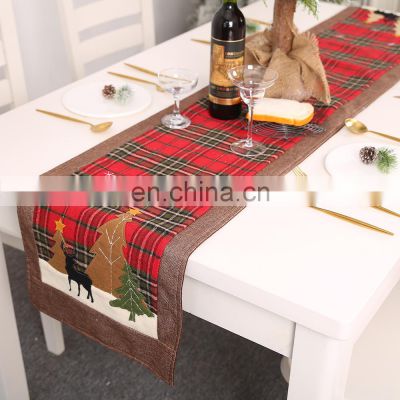 Christmas Table Runner red plaid tablecloth Napkin Christmas Table Decoration Embroidered Home Decor