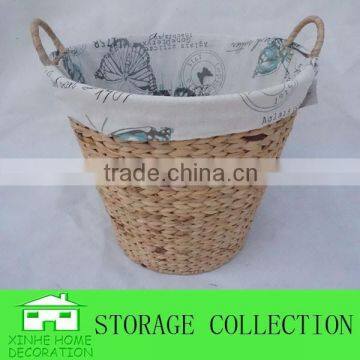 natural water hyacinth handmade laundry basket with liner and handle