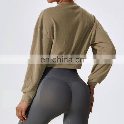 Women Warm Crop Tops Hoodies Custom Logo Double Sliders Zip Up Sleeve Sports Jackets 95polyester 5spandex photo-2