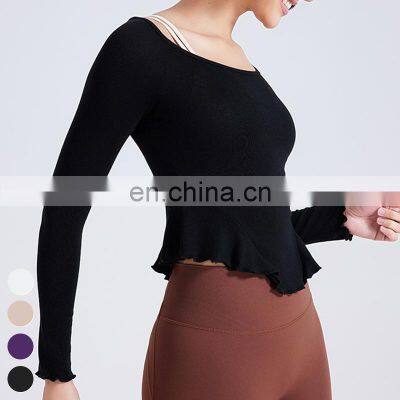 Warm Sportswear Nude Lace Slim Sports Shirts Custom Running Clothing Long Sleeve Tops Gym Fitness T Shirt Women Yoga Top photo-5