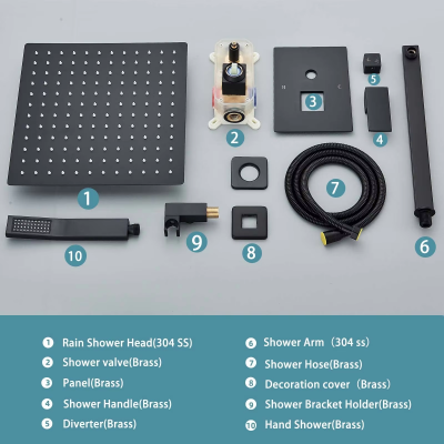 J Star High Pressure Rainfall Wall Mounted Chrome Concealed Shower Set With Handheld Spray For Bathroom photo-2