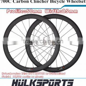 Road bicycle wheel 700c 50mm profile 25mm width carbon road bike clincher wheel carbon Disc clincher wheel wheelset