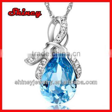 stock order !cheap bling 925 sterling silver ocean blue water drop crystal paved fashion necklace wholesale